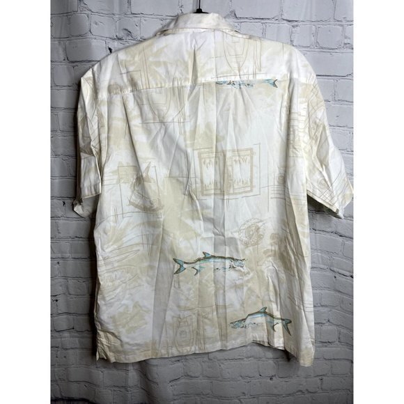 COLUMBIA MENS RIVER LODGE FISHING THEMED BUTTON DOWN SHORT SLEEVE SHIRT   SZ (M) - Picture 4 of 4